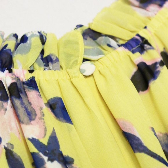 NEW Eliza J Floral Asymmetric Tiered Dress Plus 18 Citrus Yellow Halter - Picture 10 of 16